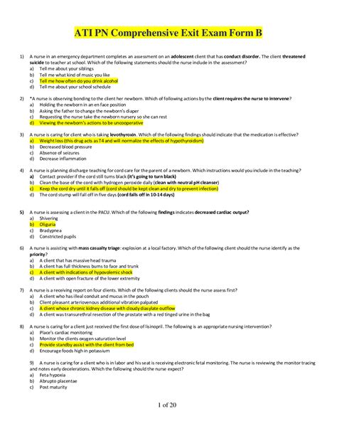 The ATI Comprehensive Predictor Examination has 3 proficiency levels Level 1, Level 2, and Level 3 Ati Fundamentals Proctored Exam B 2019 A nurse is planning to discharge a client 2019 version has 30 new questions from 2016 In 2021 there are 2 additional AP exam administrations, and 3 total separate exam dates Resources to read before test day. . Ati pn comprehensive predictor 2020 proctored exam quizlet